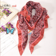 Lingshang new design lady's pure acrylic handmade knitted triangular attached bowknot scarf